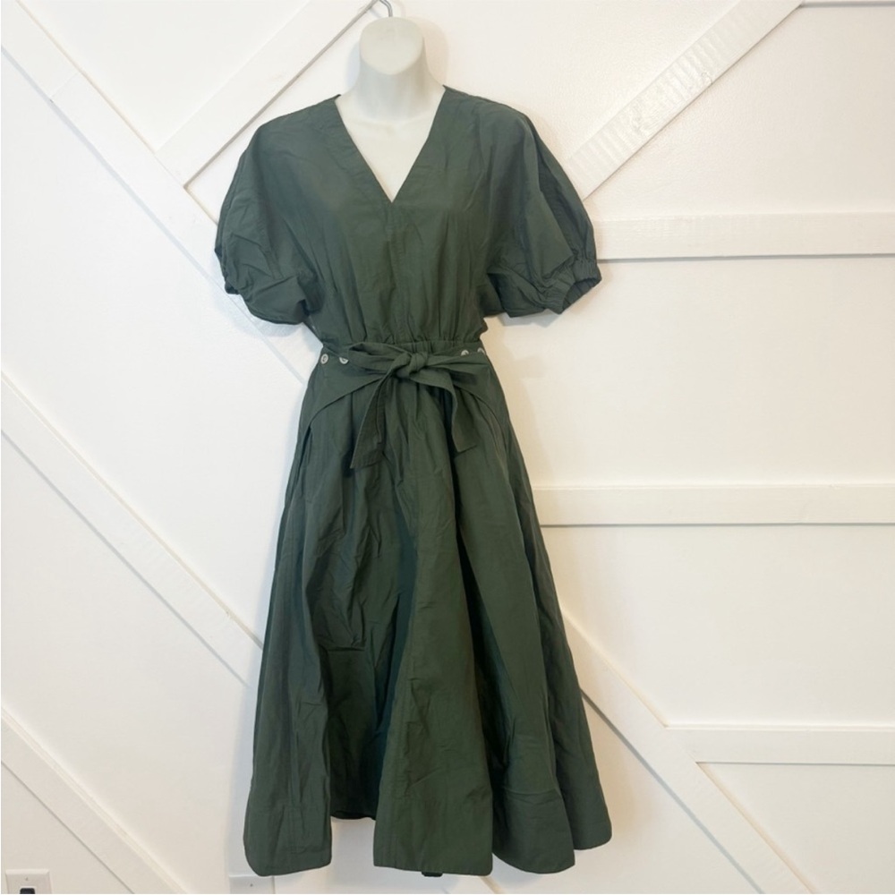 3.1 Phillip Lim Gathered Short Sleeve Midi V-Neck Utility Dress Green Size 2 - Picture 2 of 7